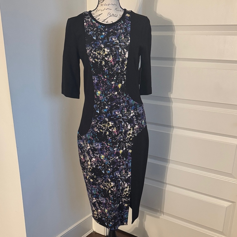 RACHEL Rachel Roy Black and Multicolor Long Sleeve Dress